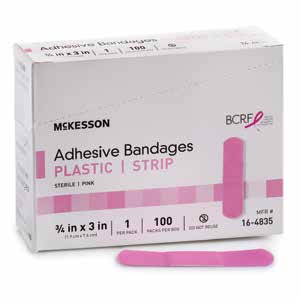McKesson Pink Adhesive Bandages, Plastic - Strip, 3/4" x 3", Pink, Sterile